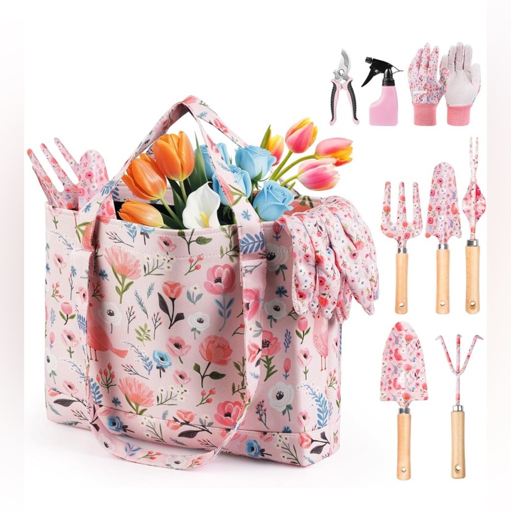 Floral Garden Tool Set with Tote Bag